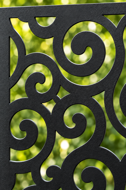 Design 297 Spiral Cloud Column Laser Cut Metal Privacy Screen Panel close-up detail view