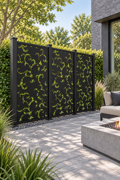 Design 298 Hook Cloud Column Laser Cut Metal Privacy Screen Panel oblique angle view
