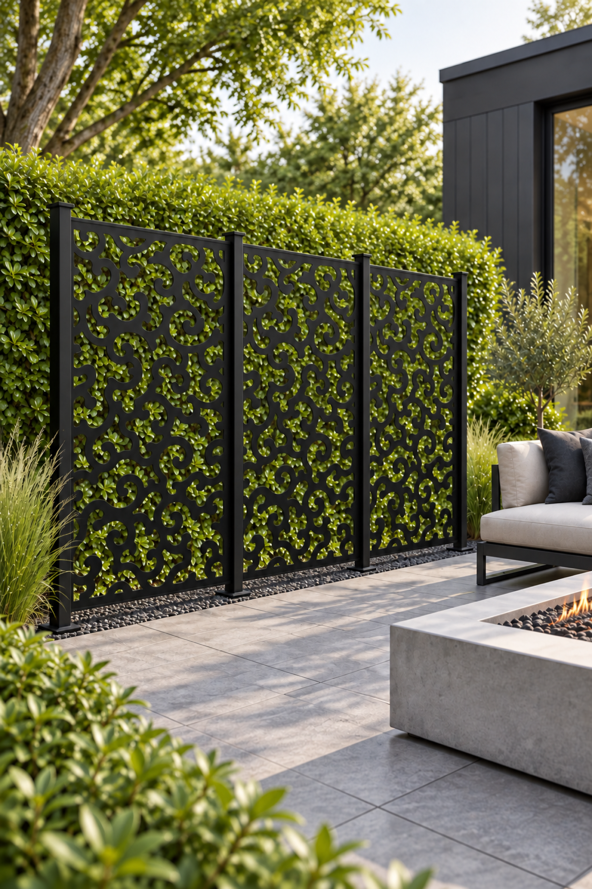 Design 299 Cloud Wave Field Laser Cut Metal Privacy Screen Panel oblique angle view