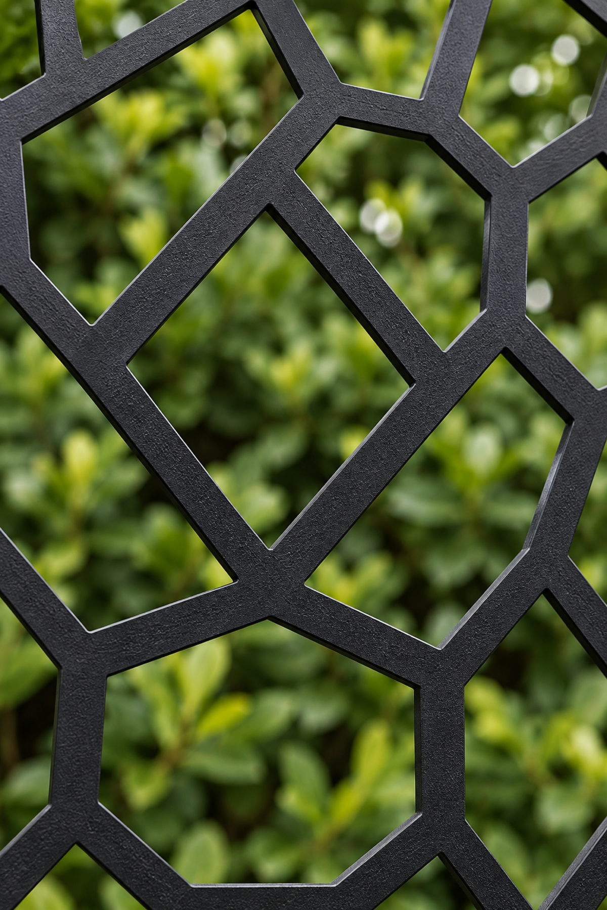 Design 301 Irregular Stone Grid Laser Cut Metal Privacy Screen Panel close-up detail view
