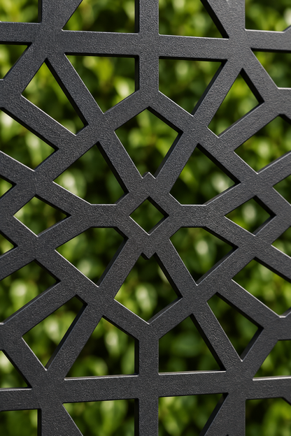 Design 302 Geometric Web Panels Laser Cut Metal Privacy Screen Panel close-up detail view