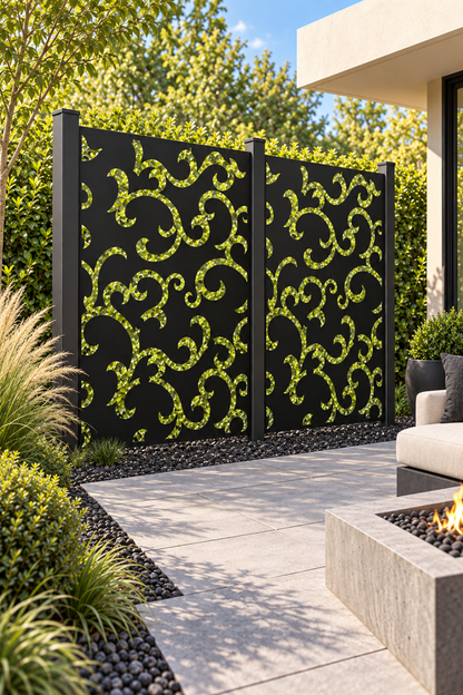 Design 308 Large Cloud Crest Laser Cut Metal Privacy Screen Panel oblique angle view