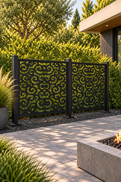 Design 309 Symmetric Ruyi Cloud Laser Cut Metal Privacy Screen Panel oblique angle view