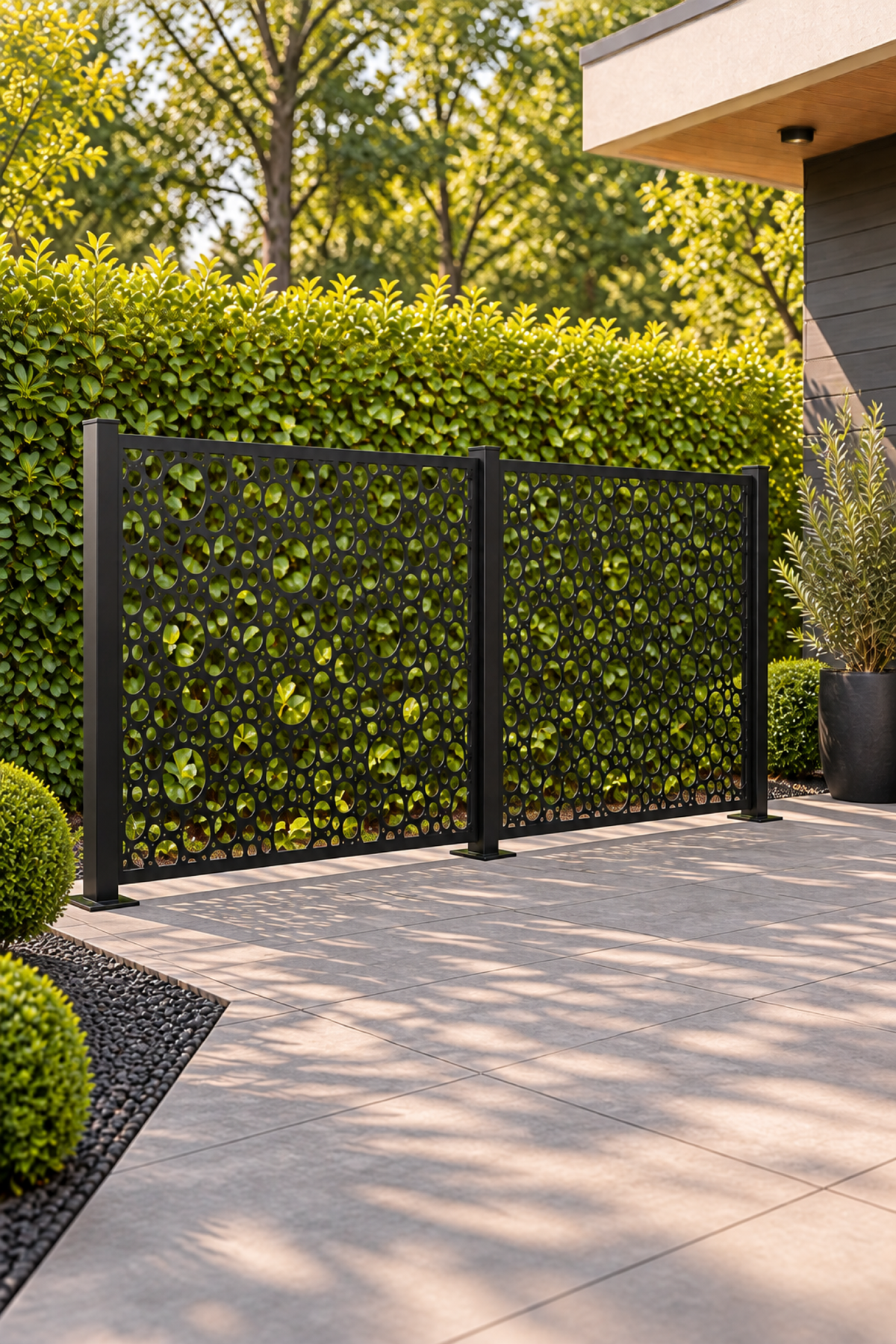 Design 310 Bubble Foam Field Laser Cut Metal Privacy Screen Panel oblique angle view