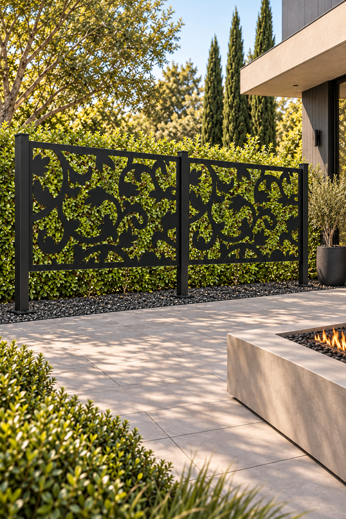 Design 311 Flying Leaf Border Laser Cut Metal Privacy Screen Panel oblique angle view