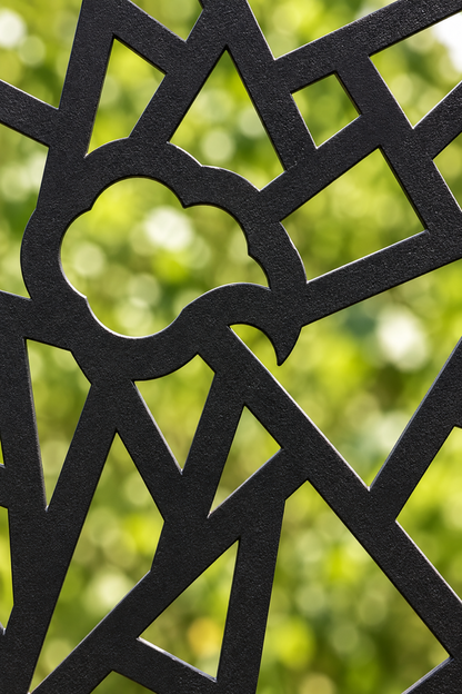Design 312 Angular Mosaic Border Laser Cut Metal Privacy Screen Panel close-up detail view