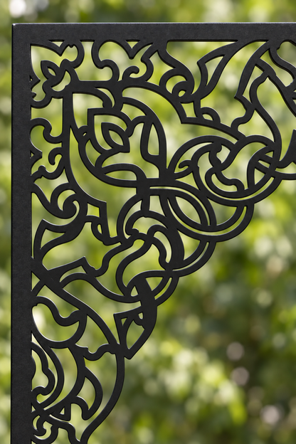 Design 315 Ornate Corner Frame Laser Cut Metal Privacy Screen Panel close-up detail view