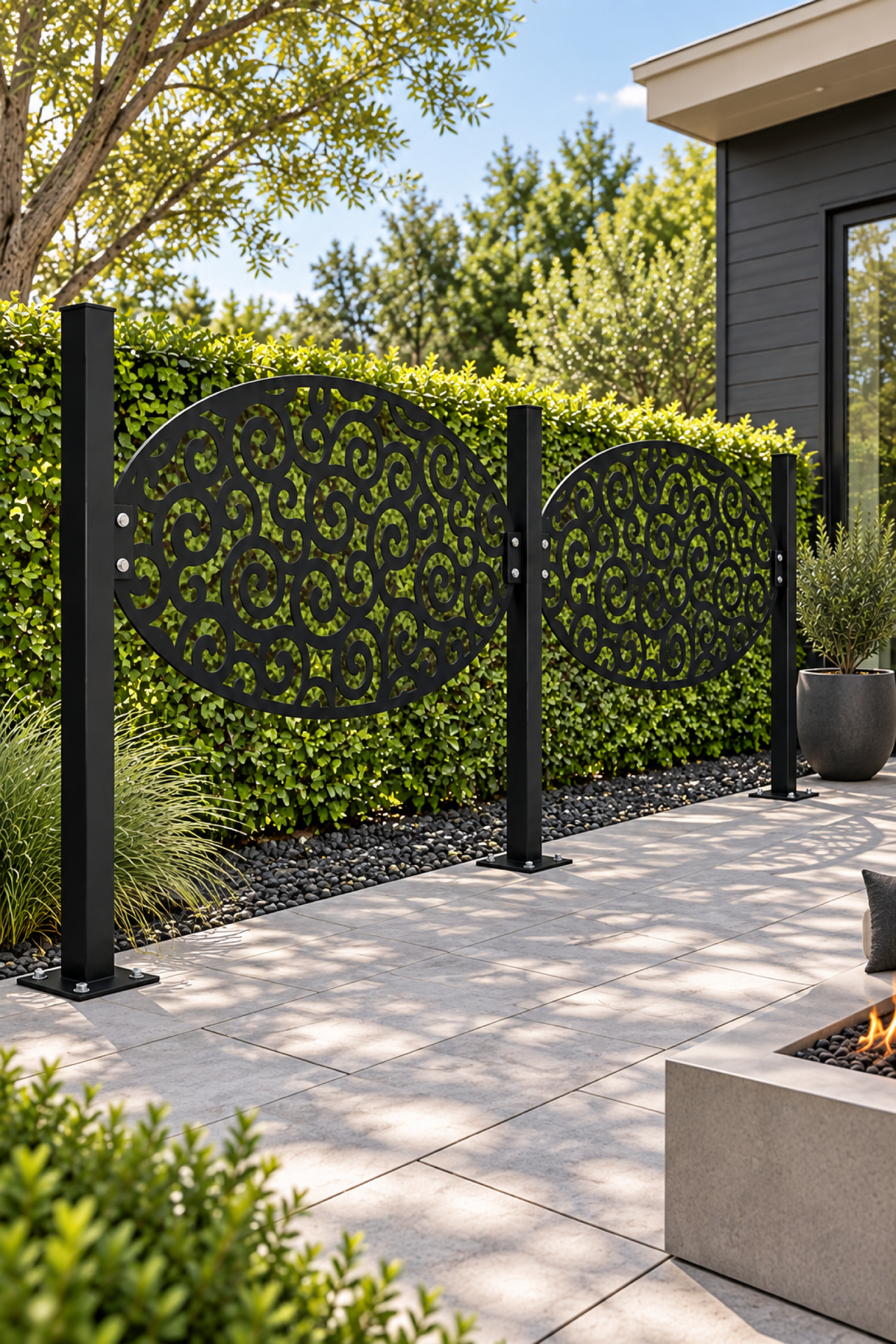 Design 316 Oval Cloud Medallion Laser Cut Metal Privacy Screen Panel oblique angle view