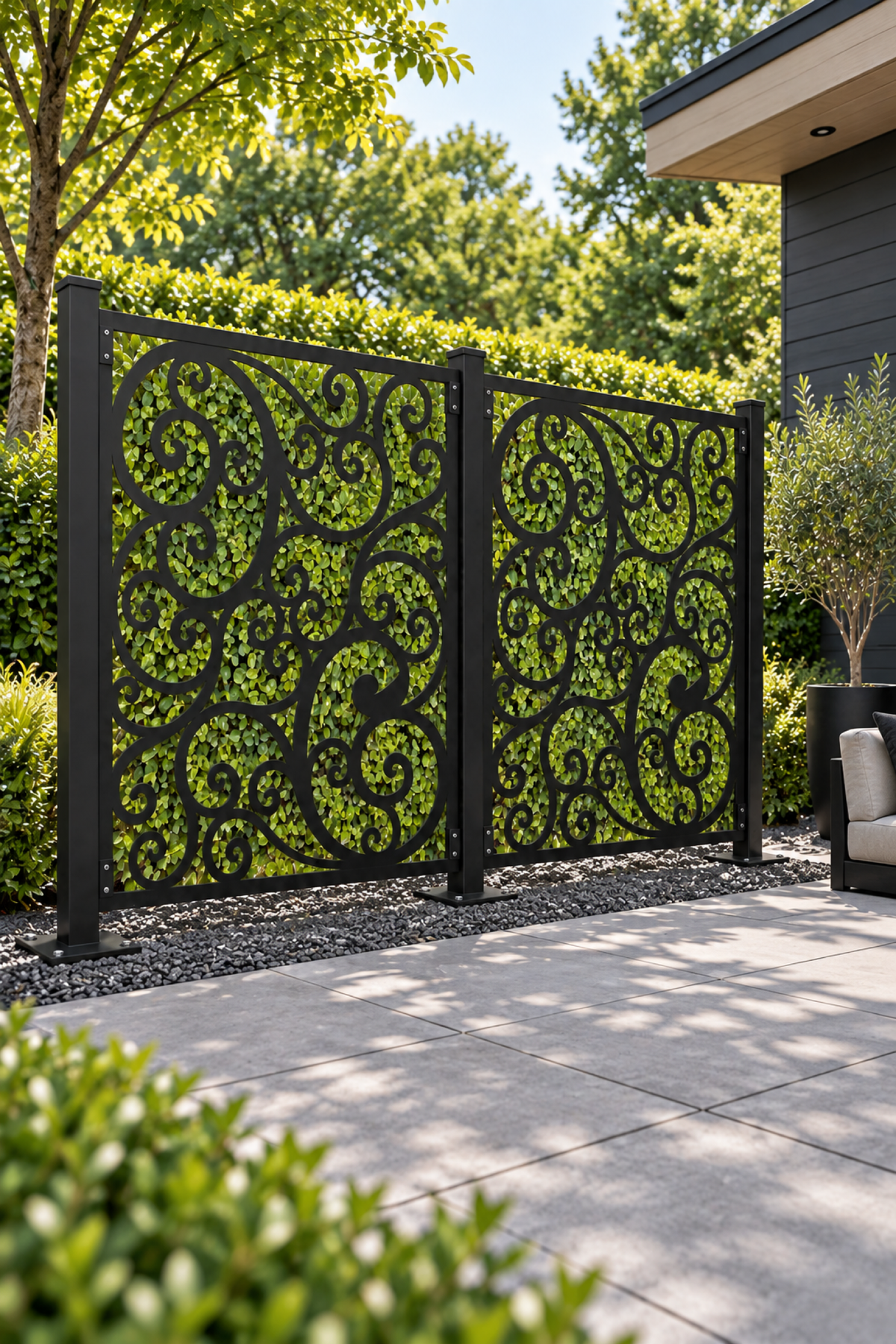 Design 317 Open Cloud Square Laser Cut Metal Privacy Screen Panel oblique angle view