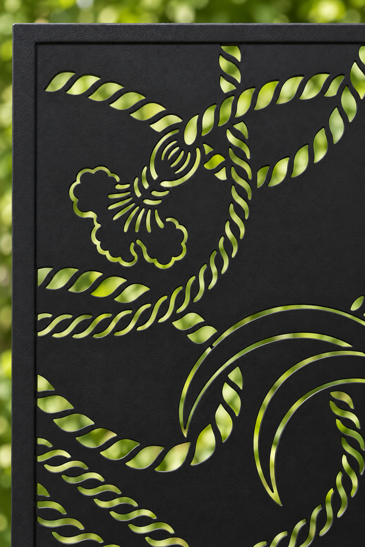 Design 318 Fish Scale Wave Border Laser Cut Metal Privacy Screen Panel close-up detail view