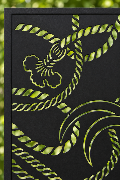 Design 318 Fish Scale Wave Border Laser Cut Metal Privacy Screen Panel close-up detail view
