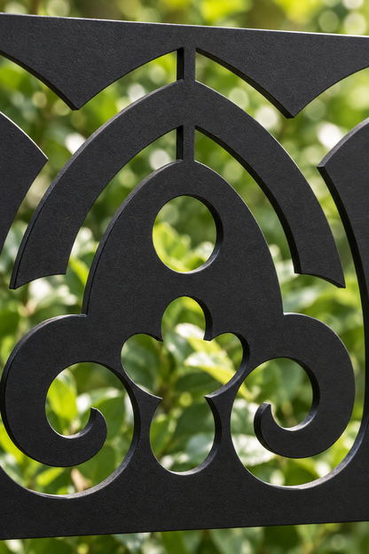 Design 319 Gothic Fleur Border Laser Cut Metal Privacy Screen Panel close-up detail view