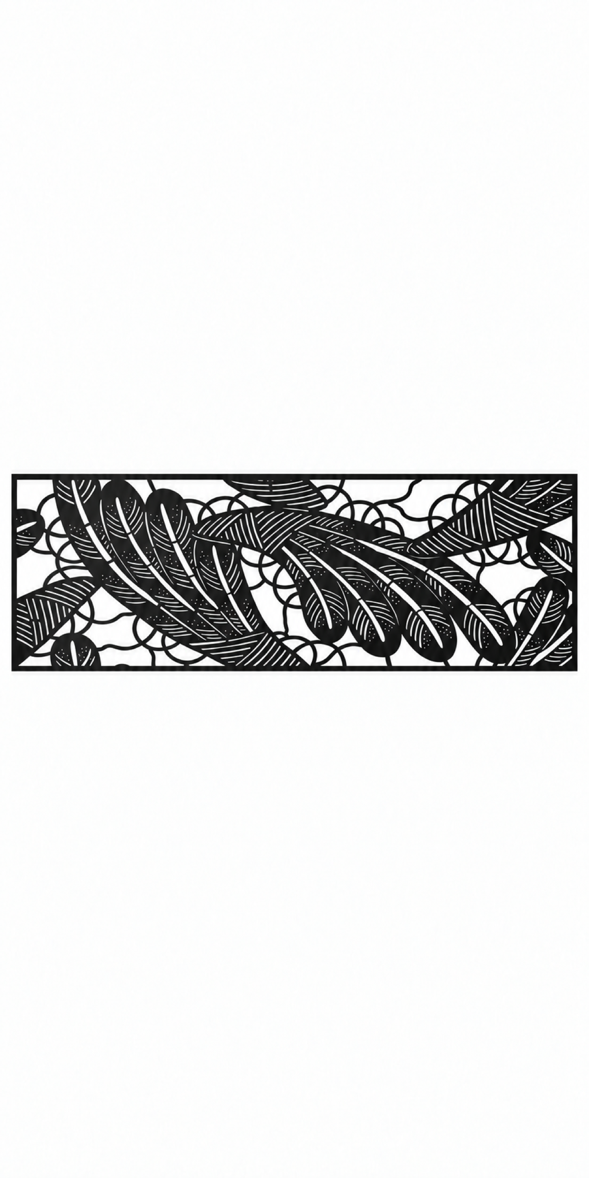 Design 320 Feather Leaf Border Laser Cut Metal Privacy Screen Panel front main view