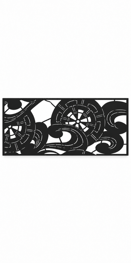 Design 322 Abstract Ribbon Border Laser Cut Metal Privacy Screen Panel front main view