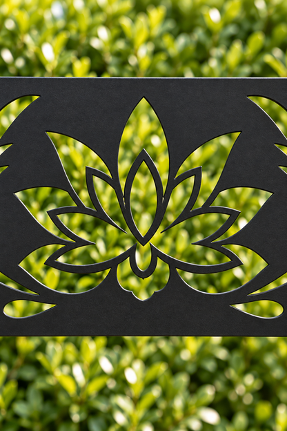 Design 326 Lotus Crest Border Laser Cut Metal Privacy Screen Panel close-up detail view