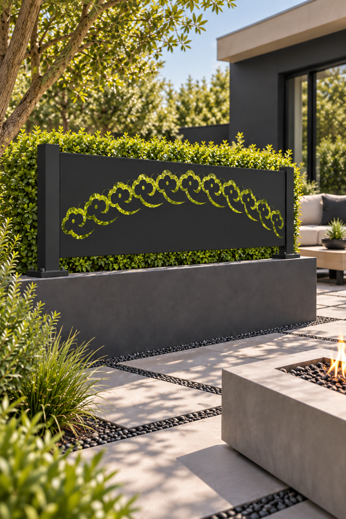 Design 327 Braided Vine Arch Laser Cut Metal Privacy Screen Panel oblique angle view