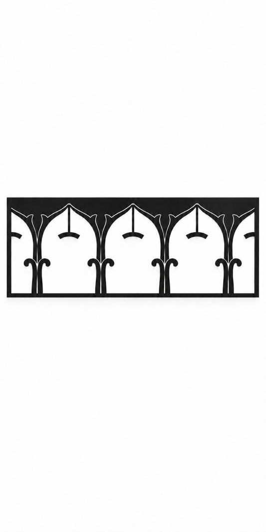 Design 329 Gothic Arch Border Laser Cut Metal Privacy Screen Panel front main view