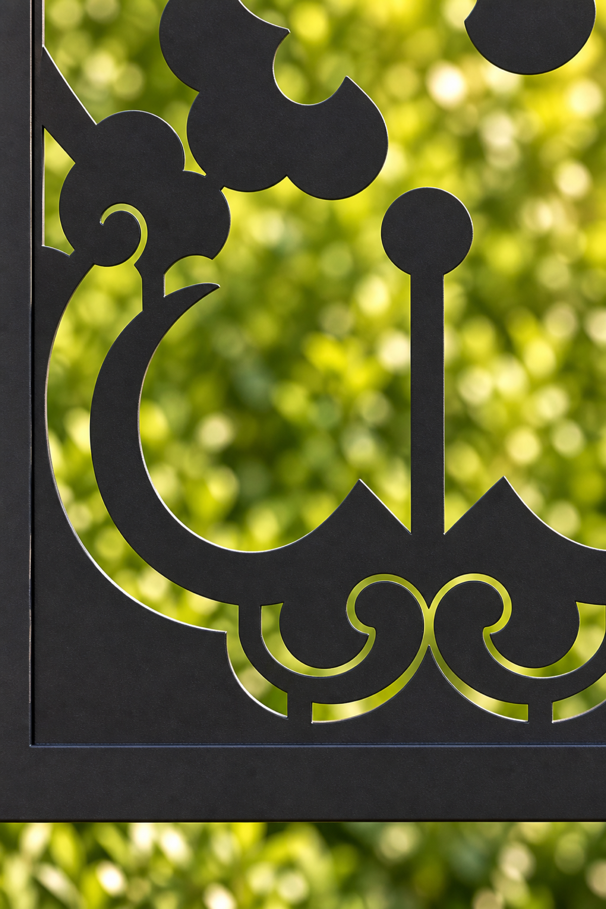 Design 330 Mirrored Lotus Border Laser Cut Metal Privacy Screen Panel close-up detail view