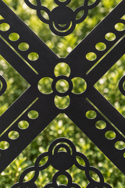 Design 332 Diamond Filigree Border Laser Cut Metal Privacy Screen Panel close-up detail view