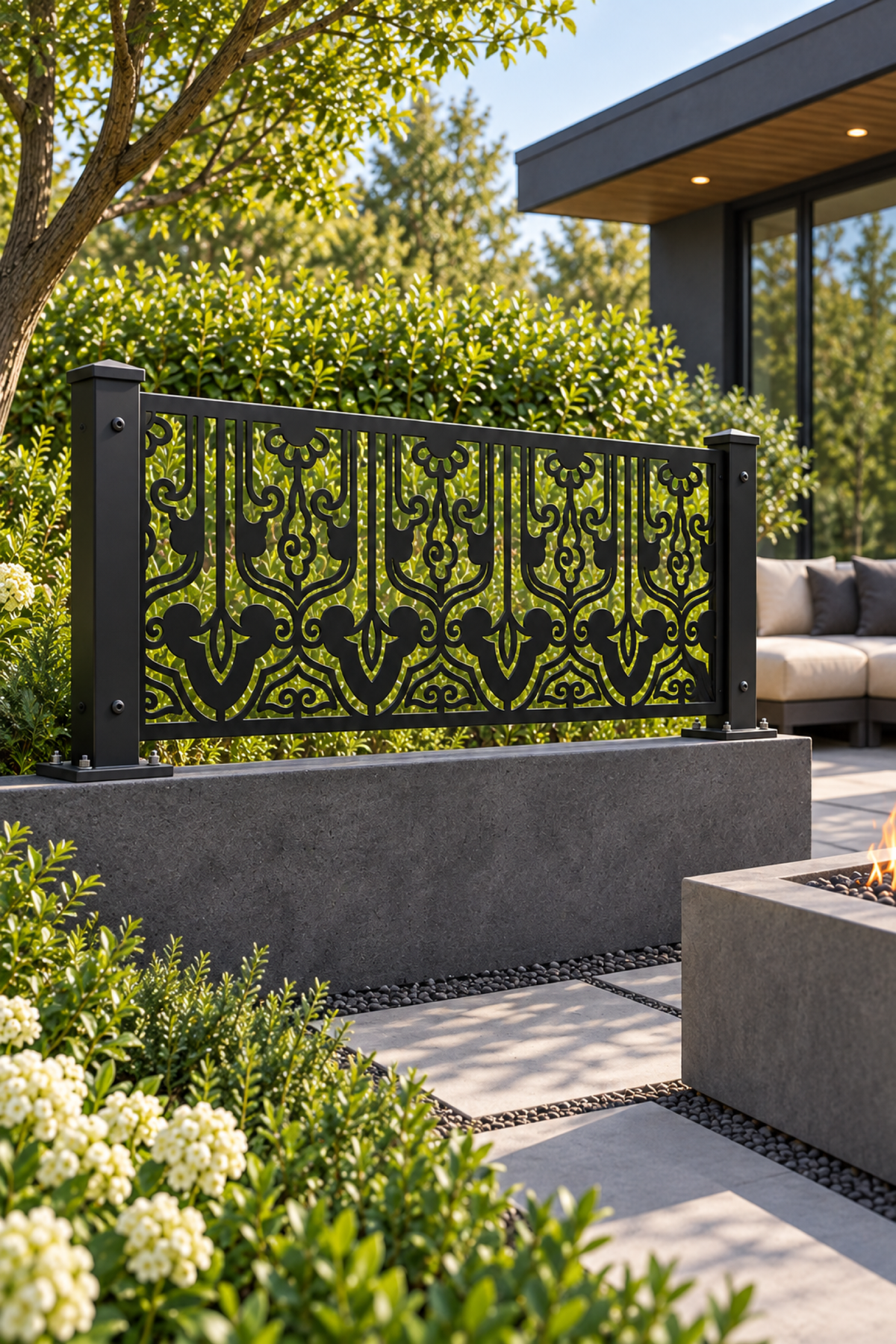 Design 334 Palace Column Border Laser Cut Metal Privacy Screen Panel oblique angle view