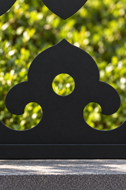 Design 336 Quatrefoil Wave Border Laser Cut Metal Privacy Screen Panel close-up detail view