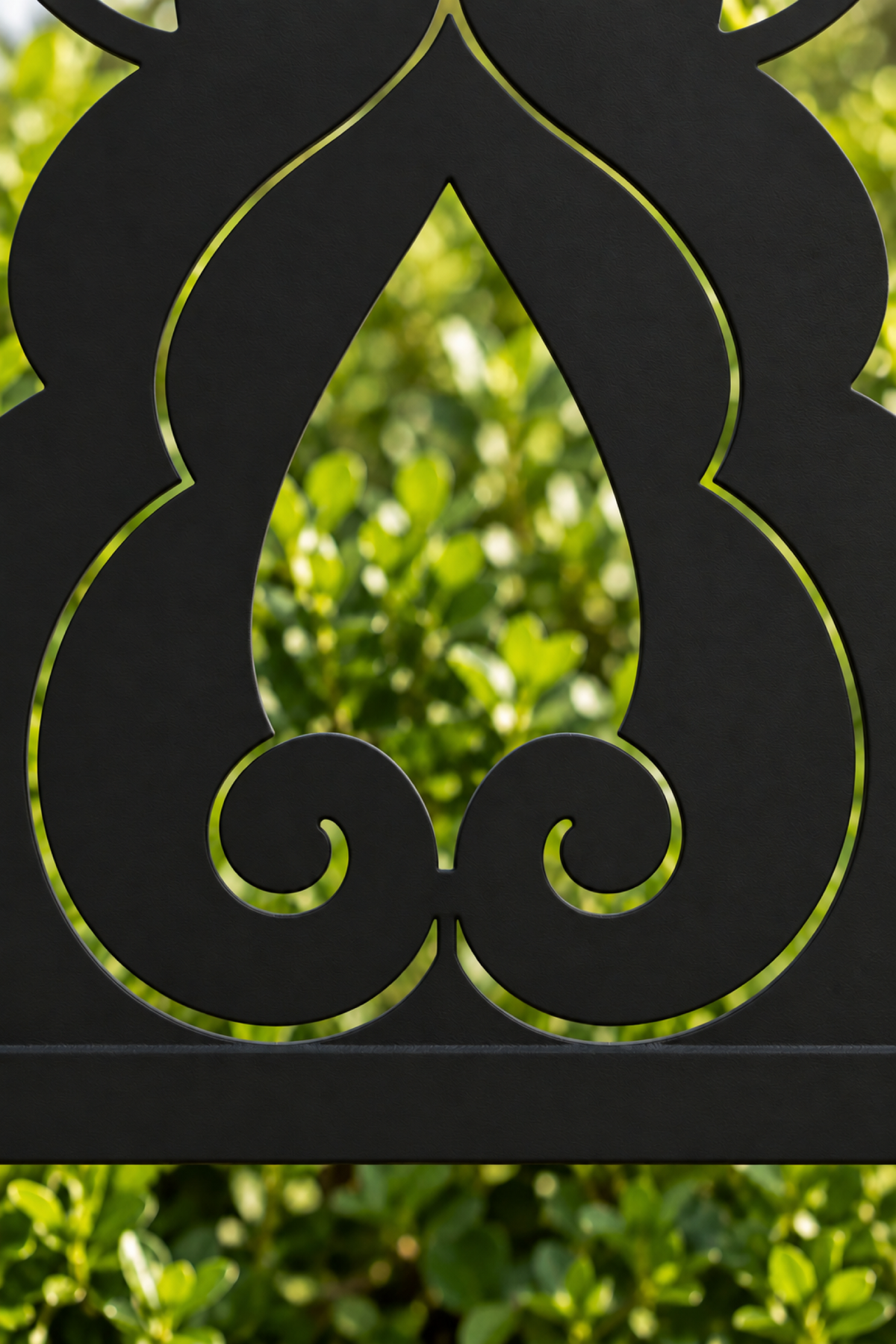 Design 337 Teardrop Flame Border Laser Cut Metal Privacy Screen Panel close-up detail view
