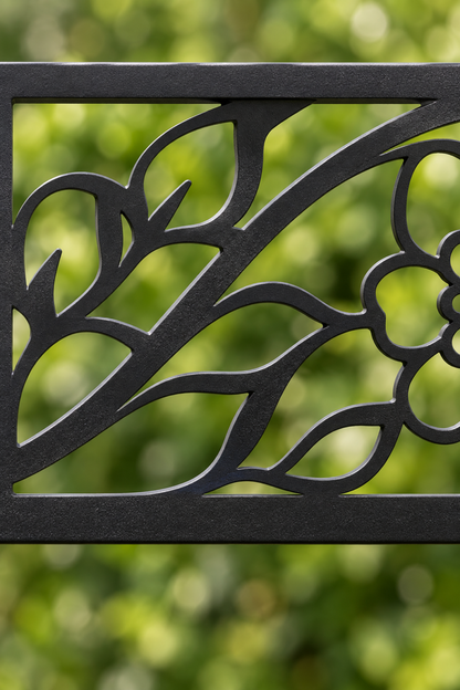 Design 341 Shell Flourish Border Laser Cut Metal Privacy Screen Panel close-up detail view