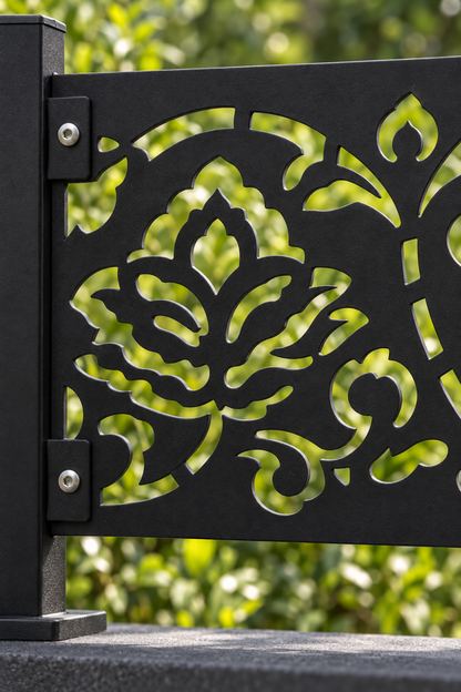 Design 342 Dense Acanthus Border Laser Cut Metal Privacy Screen Panel close-up detail view