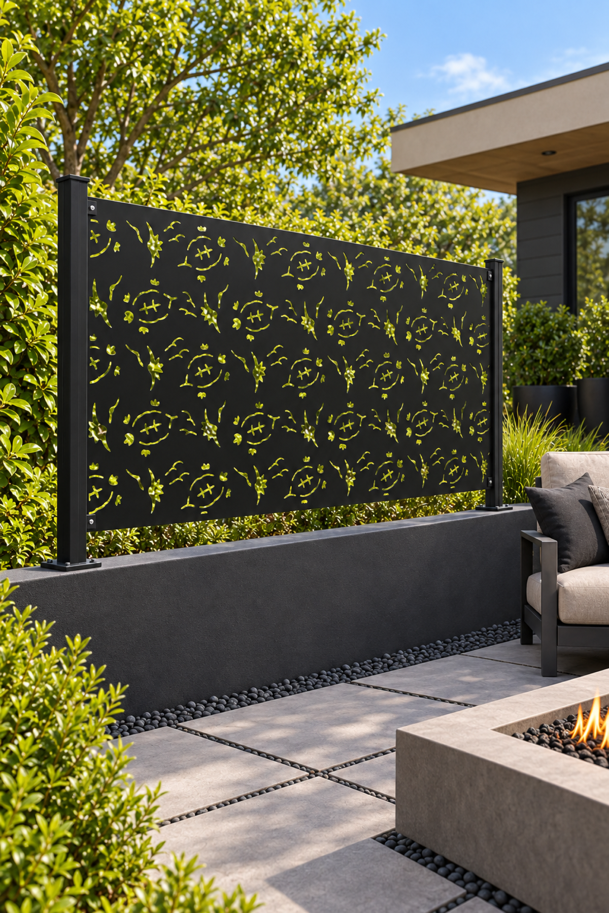Design 344 Night Leaf Scatter Laser Cut Metal Privacy Screen Panel oblique angle view