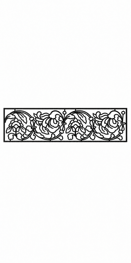 Design 345 Rose Linework Border Laser Cut Metal Privacy Screen Panel front main view