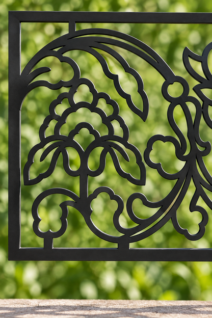 Design 345 Rose Linework Border Laser Cut Metal Privacy Screen Panel close-up detail view