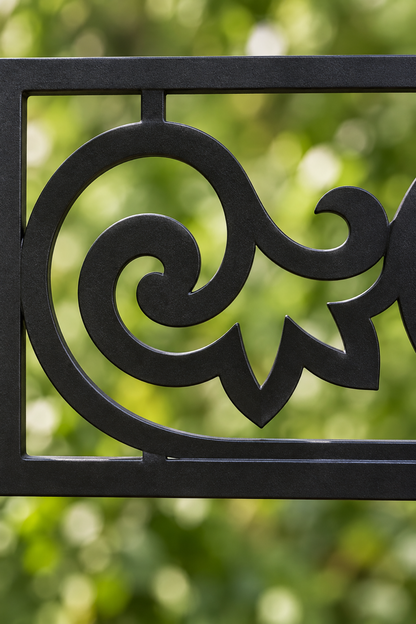 Design 346 Heart Scroll Border Laser Cut Metal Privacy Screen Panel close-up detail view