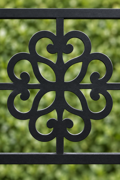 Design 347 Cross Clover Border Laser Cut Metal Privacy Screen Panel close-up detail view