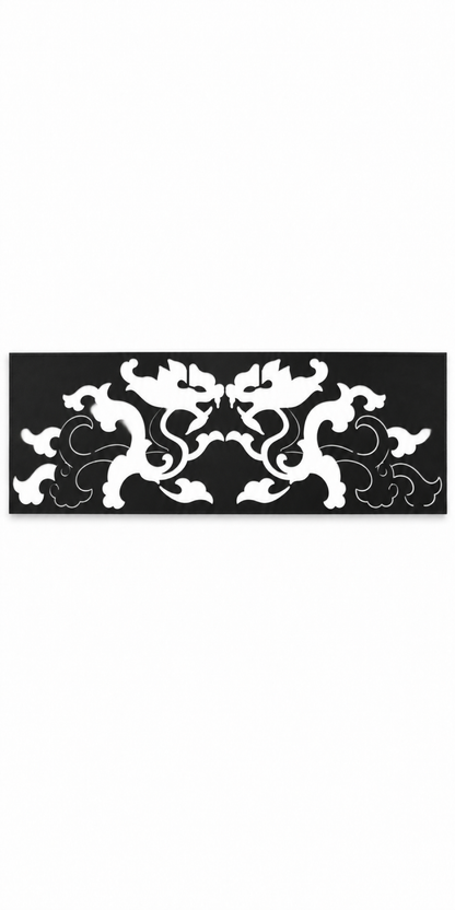 Design 349 Twin Dragon Cloud Border Laser Cut Metal Privacy Screen Panel front main view