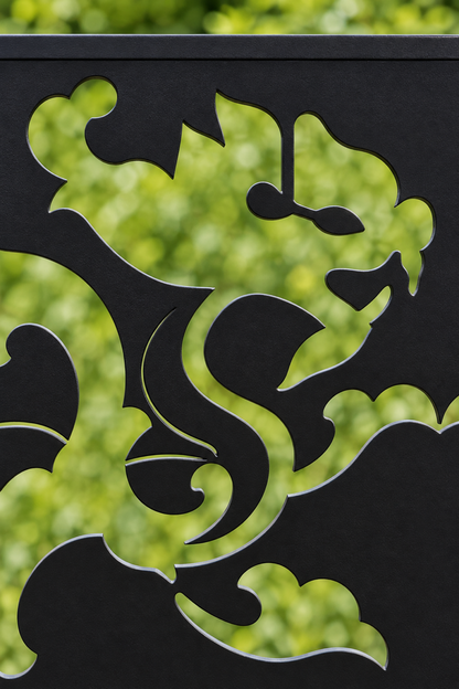 Design 349 Twin Dragon Cloud Border Laser Cut Metal Privacy Screen Panel close-up detail view