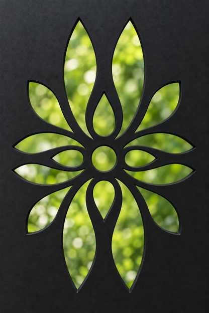 Design 350 Three Daisy Border Laser Cut Metal Privacy Screen Panel close-up detail view
