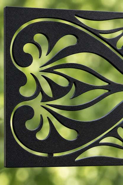 Design 353 Palm Leaf Scroll Border Laser Cut Metal Privacy Screen Panel close-up detail view