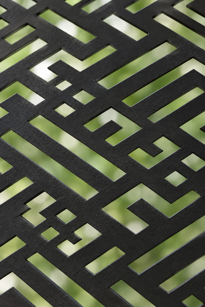 Design 354 Dense Maze Border Laser Cut Metal Privacy Screen Panel close-up detail view