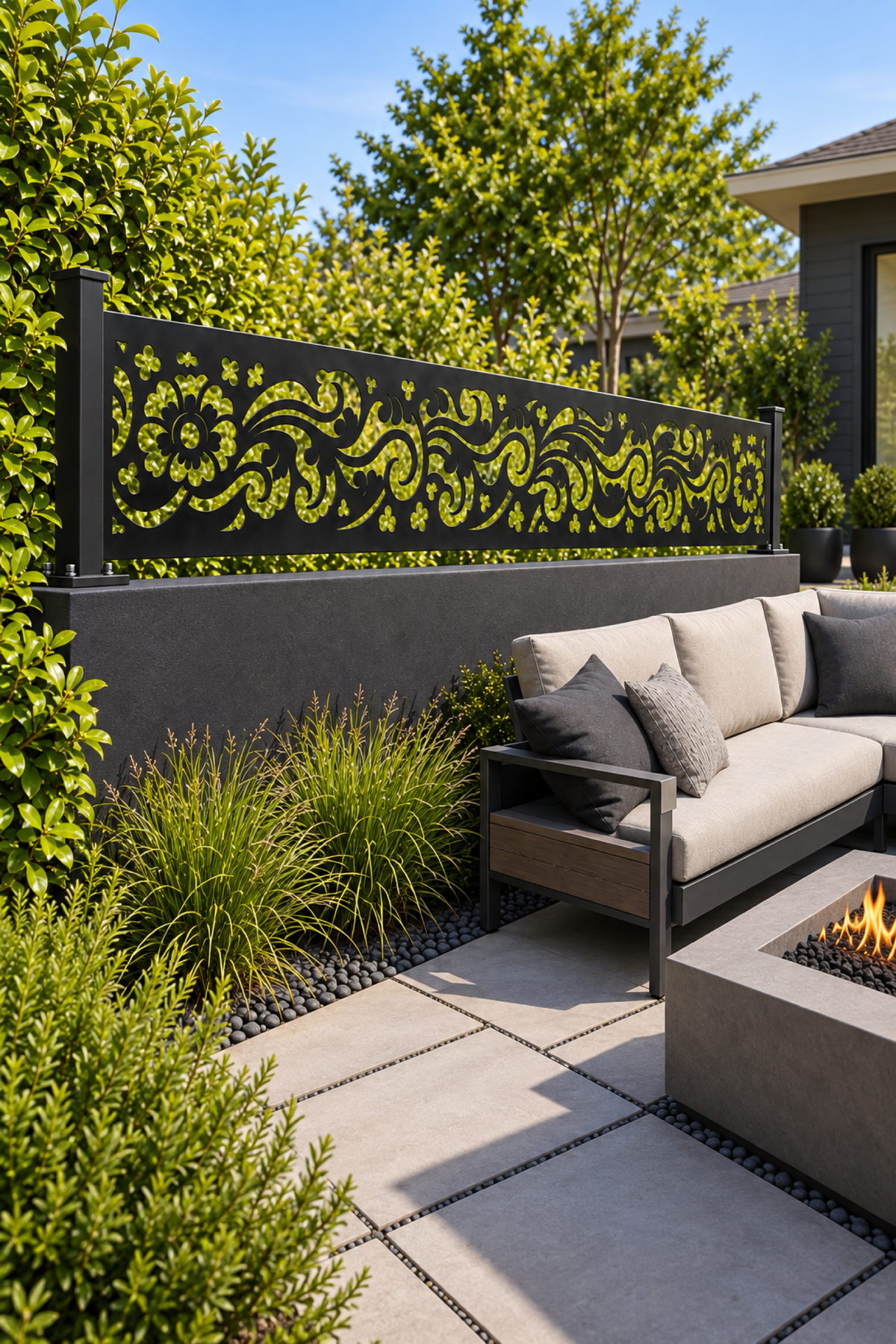 Design 356 Floral Acanthus Border Laser Cut Metal Privacy Screen Panel oblique angle view
