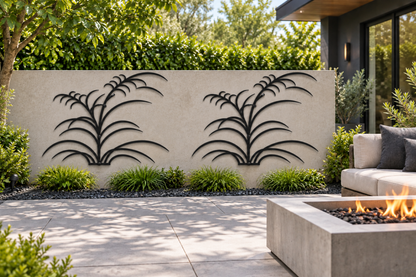 Design 364 Willow Grass Silhouette Laser Cut Metal Privacy Screen Panel installed garden daylight view