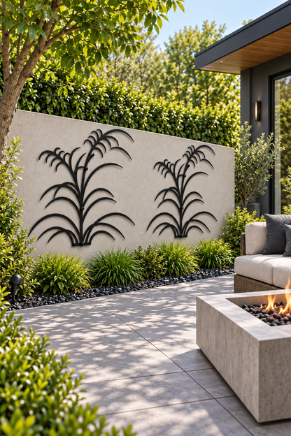 Design 364 Willow Grass Silhouette Laser Cut Metal Privacy Screen Panel oblique angle view