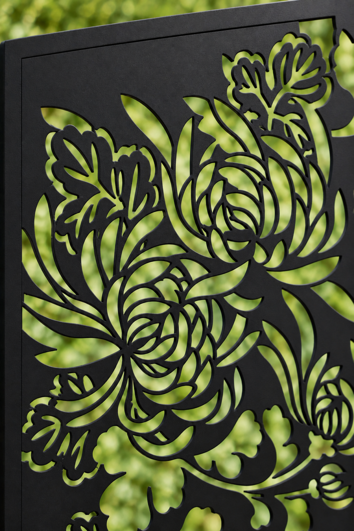 Design 367 Chrysanthemum Bouquet Laser Cut Metal Privacy Screen Panel close-up detail view