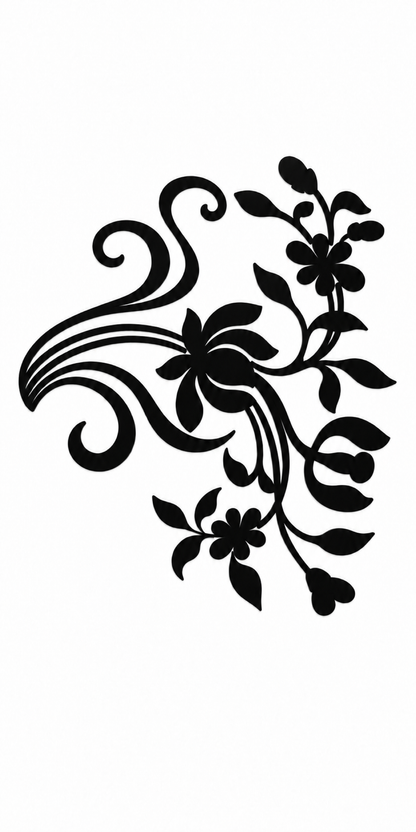 Design 368 Twin Floral Plumes Laser Cut Metal Privacy Screen Panel front main view