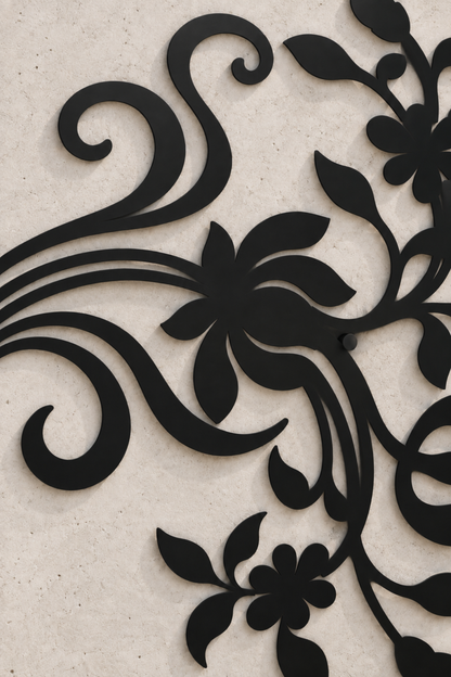 Design 368 Twin Floral Plumes Laser Cut Metal Privacy Screen Panel close-up detail view