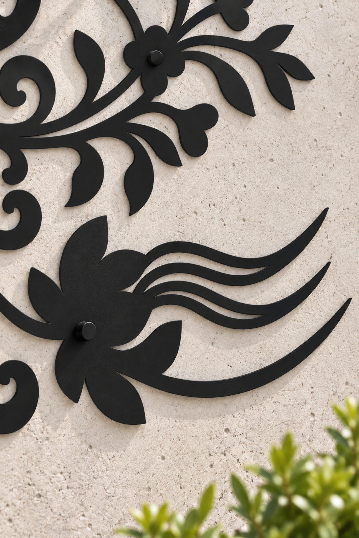 Design 369 Curved Floral Spray Laser Cut Metal Privacy Screen Panel close-up detail view