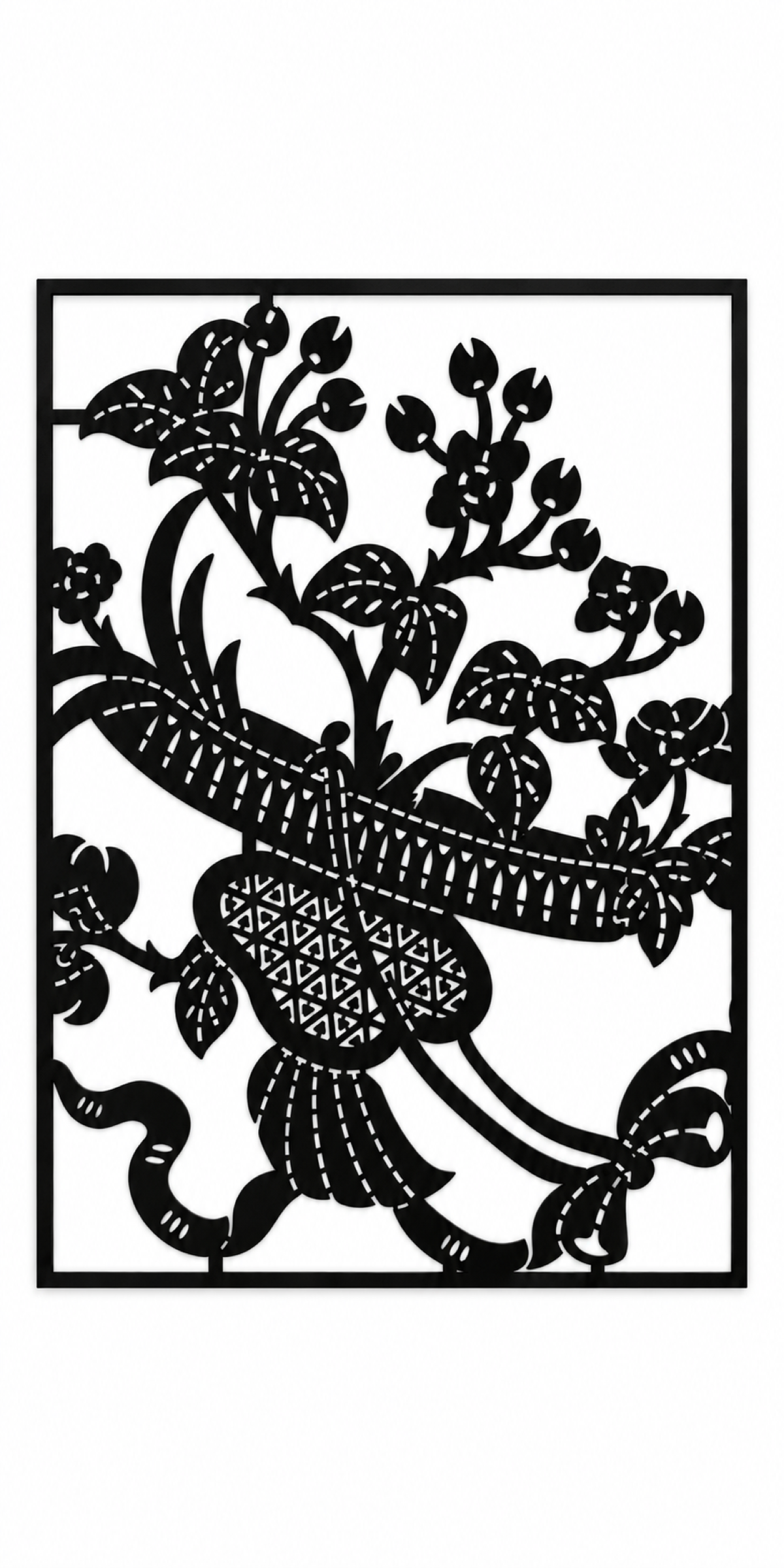 Design 370 Bird and Blossom Panel Laser Cut Metal Privacy Screen Panel front main view