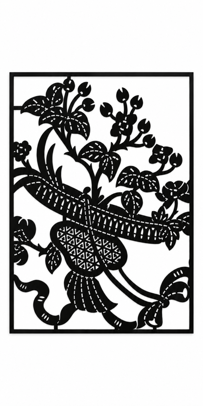 Design 370 Bird and Blossom Panel Laser Cut Metal Privacy Screen Panel front main view