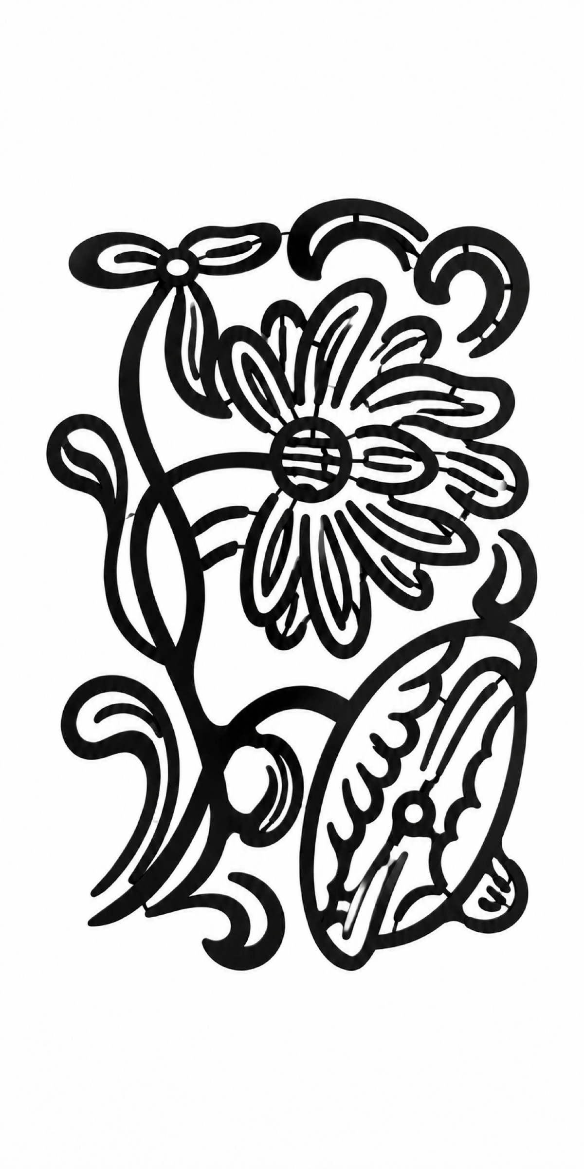 Design 371 Daisy and Leaf Emblem Laser Cut Metal Privacy Screen Panel front main view