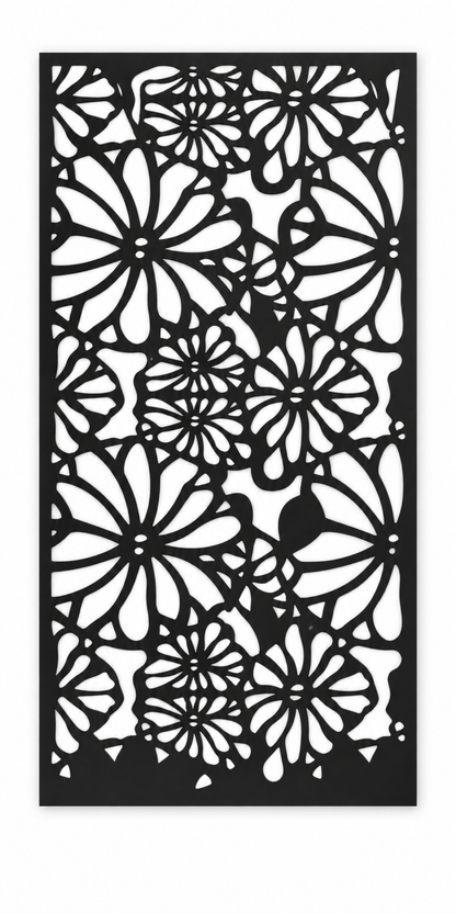 Design 372 Layered Daisy Garden Laser Cut Metal Privacy Screen Panel front main view