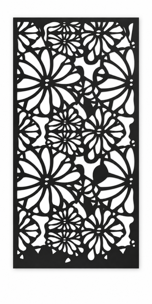 Design 372 Layered Daisy Garden Laser Cut Metal Privacy Screen Panel front main view